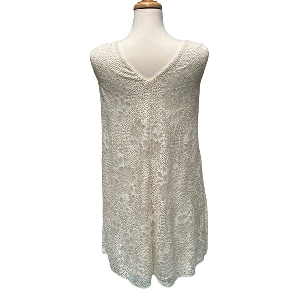 Altar’d State Tent Mini Dress Sz Lg Ivory Tie Neck Lace Crochet Boho Festival - Picture 3 of 10